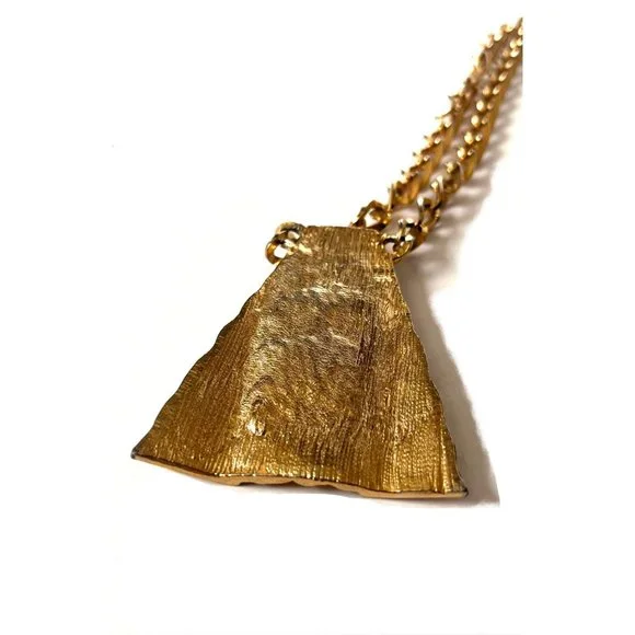 Vintage Gold Pyramid Nugget Necklace, Gold Pendant Necklace, Large Statement - Picture 7 of 10
